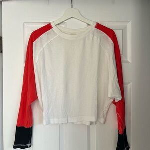 Free People Red and White Long Sleeve Tee